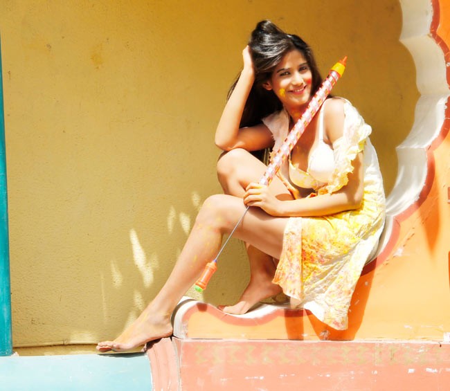 Poonam Pandey playing holi in hot costumes 2