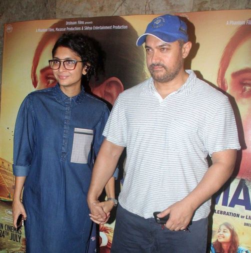 Aamir Khan and Kiran Roa attends the screening of 'Masaan'
