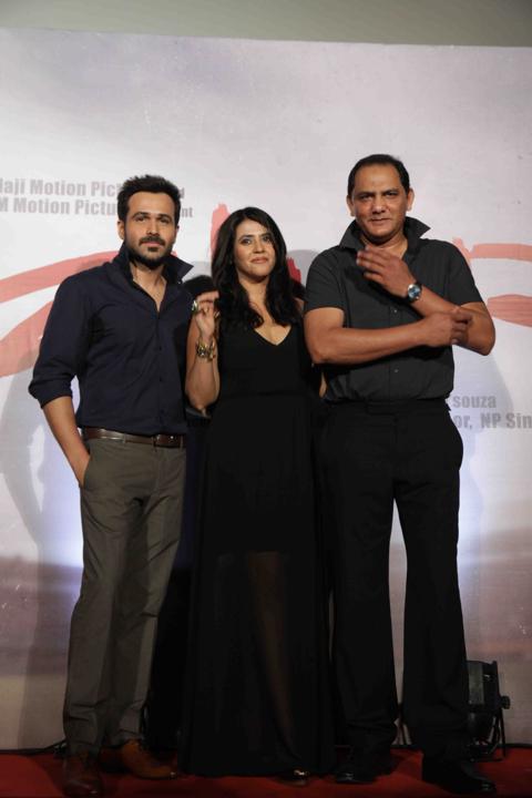 Emraan, Ekta and Mohammad Azharuddin at the teaser launch of 'Azhar'