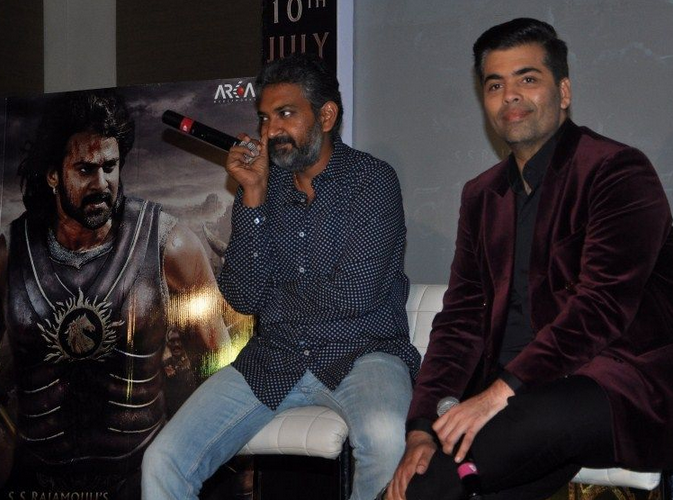 Karan Johar and S. S. Rajamouli at the song launch of 'Baahubali'