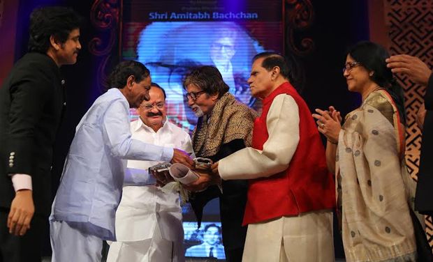 Amitabh Bachchan honoured with ANR award for his contribution to cinema