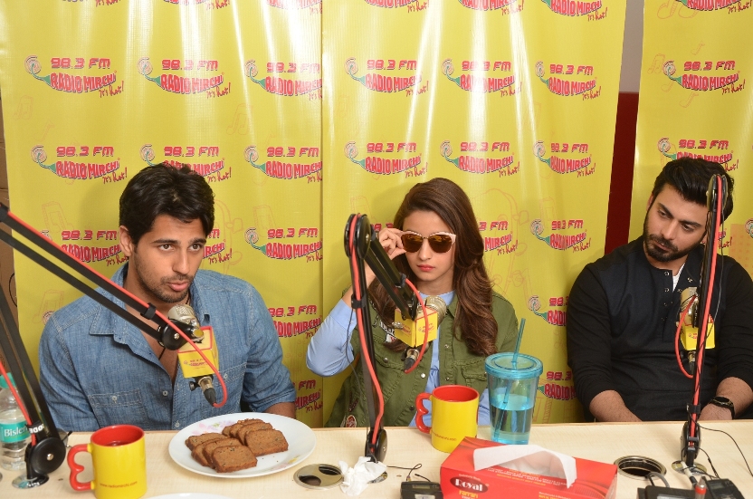 Sidharth Malhotra, Alia Bhatt and Fawad Khan promote 'Kapoor & Sons' at a radio station