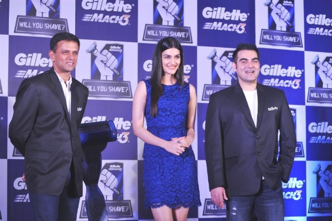 Kriti Sanon, Arbaaz Khan and Rahul Dravid at the launch of new Gillette campaign