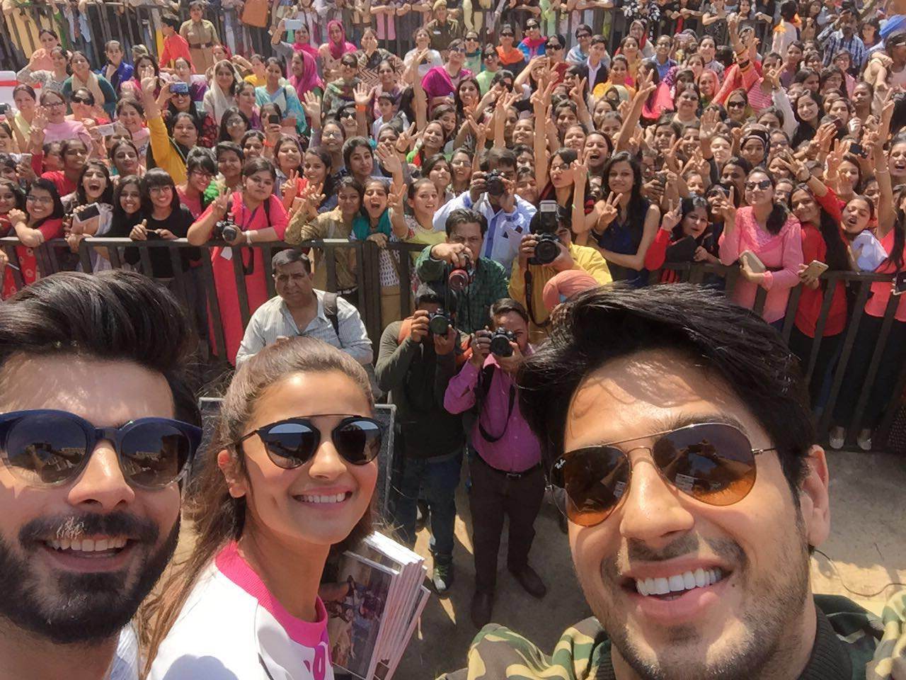 Siddharth Malhotra, Fawad Khan and Alia Bhatt promote Kapoor and Sons at a college in Chandigarh