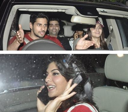 Sidharth Malhotra, Alia Bhatt, Karan Johar, Jacqueline Fernandez attend the screening of 'Kick'