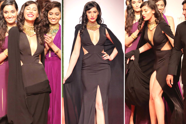 Nargis Fakhri has a wardrobe malfunction on the ramp