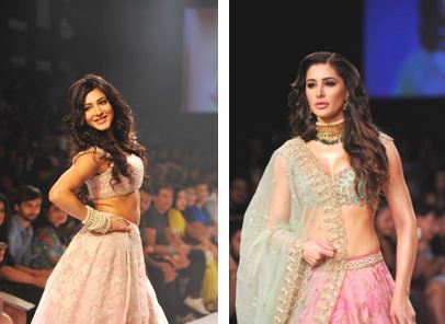 Nargis Fakhri and Shruti Haasan walk the ramp at LFW