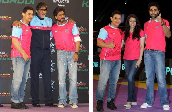 Aamir, Shahrukh, Amitabh, Abhishek and Aishwayra at pro-Kabaddi League match