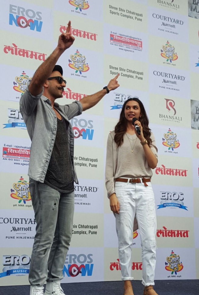Ranveer Singh and Deepika Padukone at the launch of the song 'Gajanana'