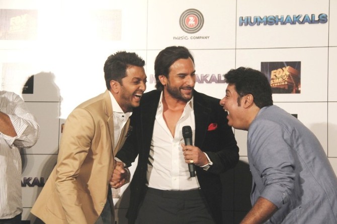 The cast of Humshakals enjoy at the trailer launch