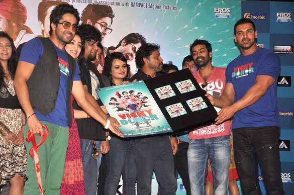 John Abraham, Ayushmann Khurana & Yami Gautam at Vicky Donor Music Launch Party
