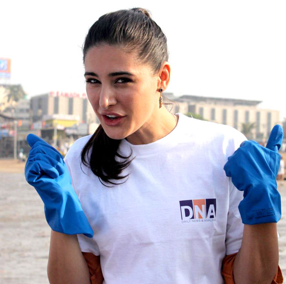 Nargis Fakhiri at clean drive post Ganesh Visarjan