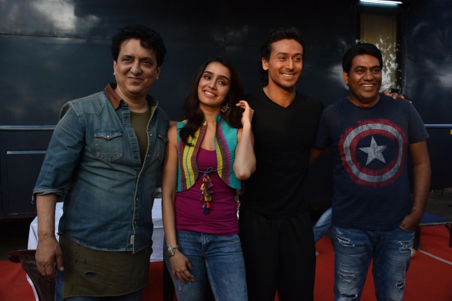 Sajid, Shraddha, Tiger and Sabbir on the sets of 'Baaghi'