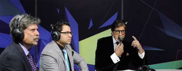 Big B doing commentary with Kapil Dev
