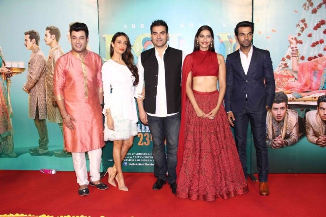 'Dolly Ki Doli' team pose for the shutterbugs at the trailer launch of the film