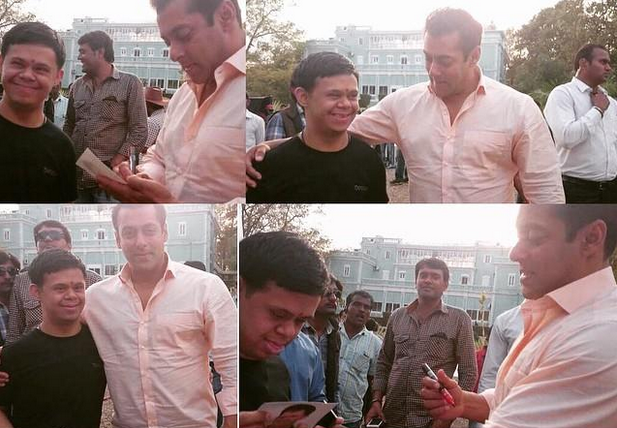 Salman Khan with a fan on the sets of 'Prem Ratan Dhan Payo'