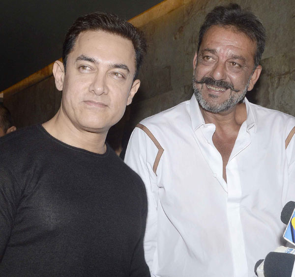 Aamir Khan and Sanjay Dutt at the special screening of 'PK'