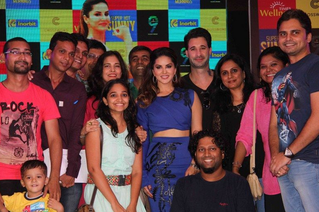Sunny Leone with her fans at the launch of her fitness DVD